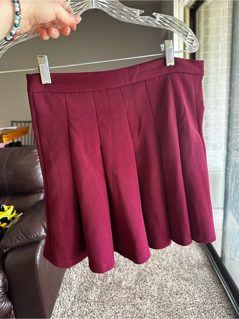 SHEIN Burgundy Pleated Circle Skater Skirt